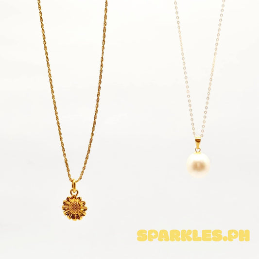 18k Saudi Gold Combo Set Sunflower AMPAW +Rope Chain 16" & Freshwater Pearl + Tauco Chain lv1
