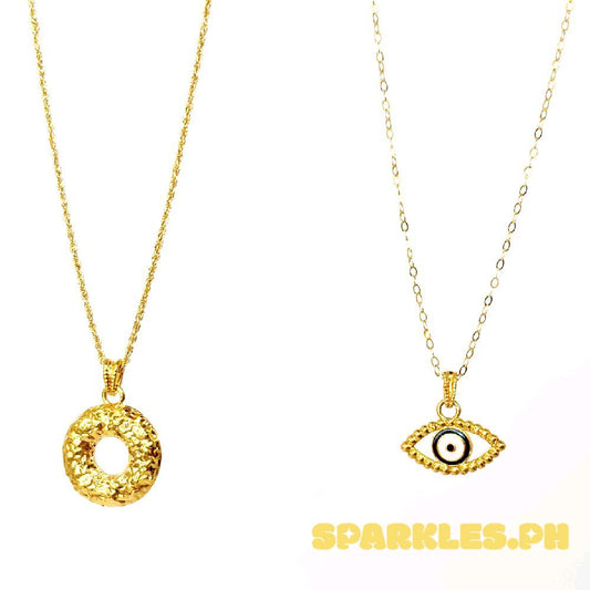 18k Saudi Gold Combo Sets Donut HOLLOW+ Rope Chain 18" & Blue Evil Eye HOLLOW + Tauco Chain lv1