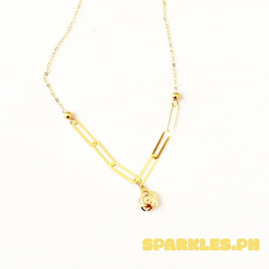 18k Saudi Gold PaperClip Flower Bracelet - SKU-ZYOMK2Y6