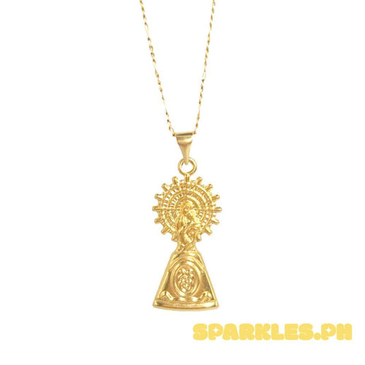 18k Saudi Gold Set Virgin of Pilar + Figaru Chain 16"
