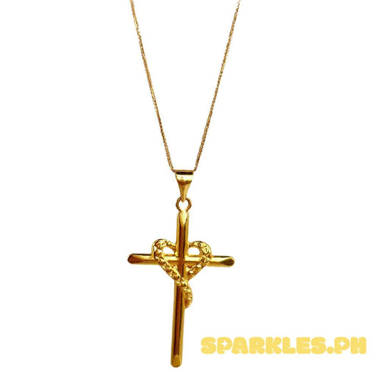 18k Saudi Gold Set DiaHeart Cross + Foxtail Chain 18"