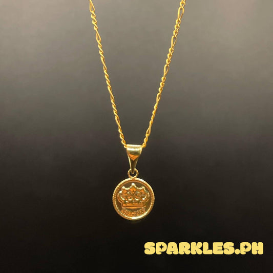 18k Saudi Gold SET Circle Crown + Figaru Chain 16"