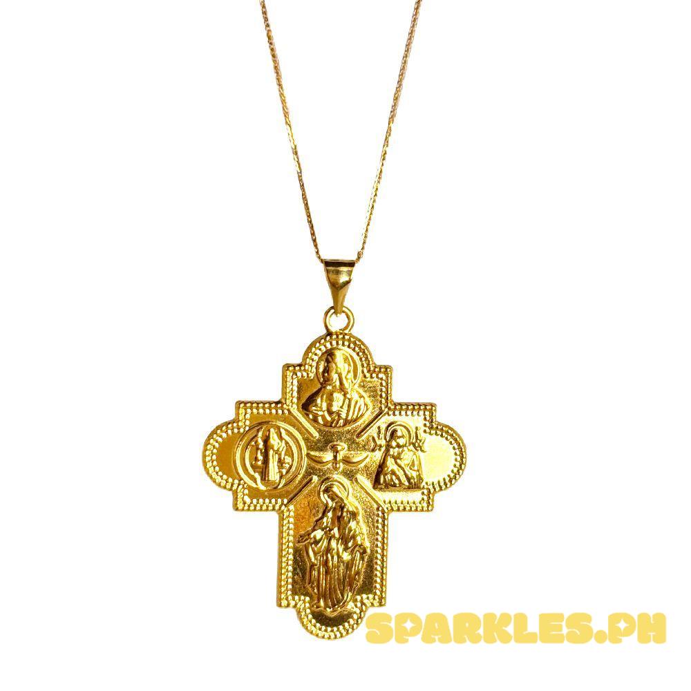 18k Saudi Gold Set 4 Image Cross + Foxtail Chain 18"