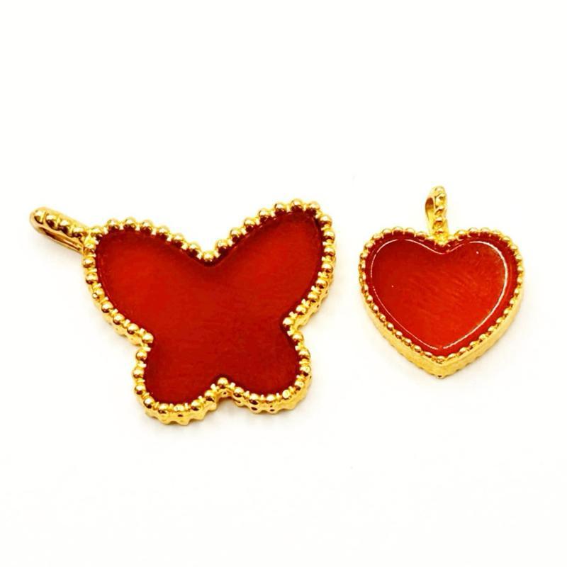 18k Saudi Gold Combo Set 15mm Butterfly Pendant + 10mm Heart AMPAW