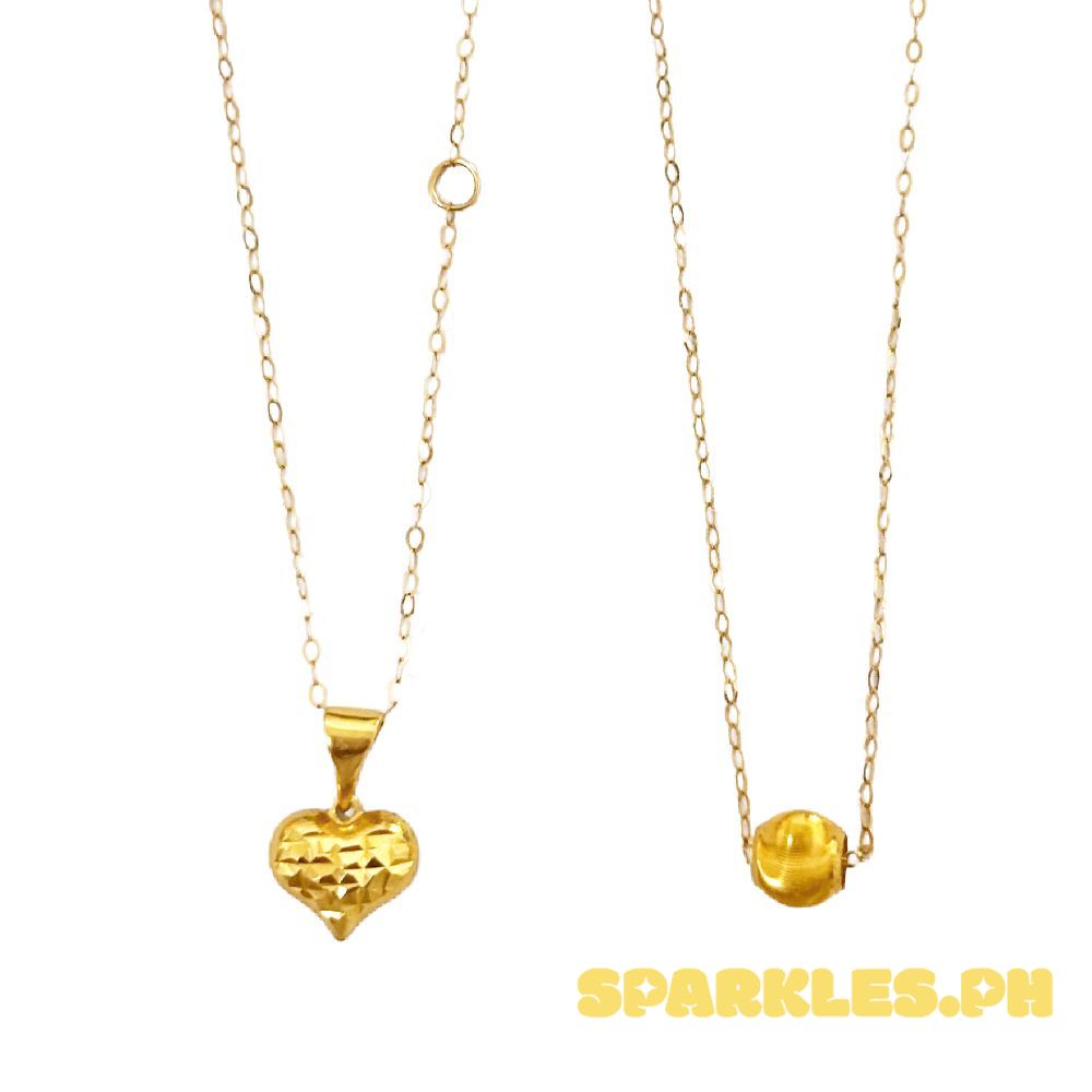 18k Saudi Gold Set Mini Diacut Heart Open Back + Tauco Chain lv1 & Gold Cat Eye + Tauco Chain lv1