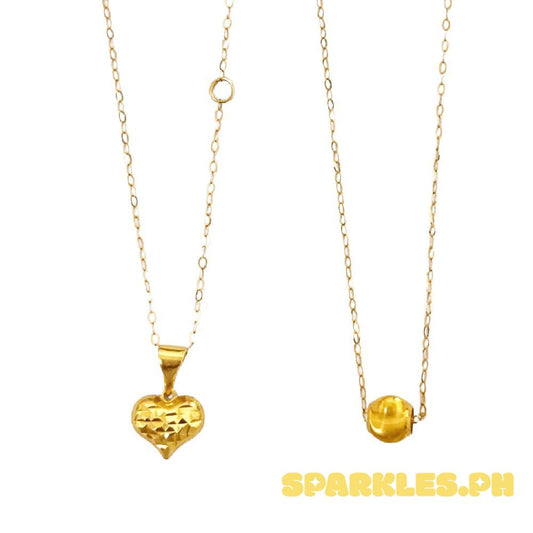 18k Saudi Gold Set Mini Diacut Heart Open Back + Tauco Chain lv1 & Gold Cat Eye + Tauco Chain lv1