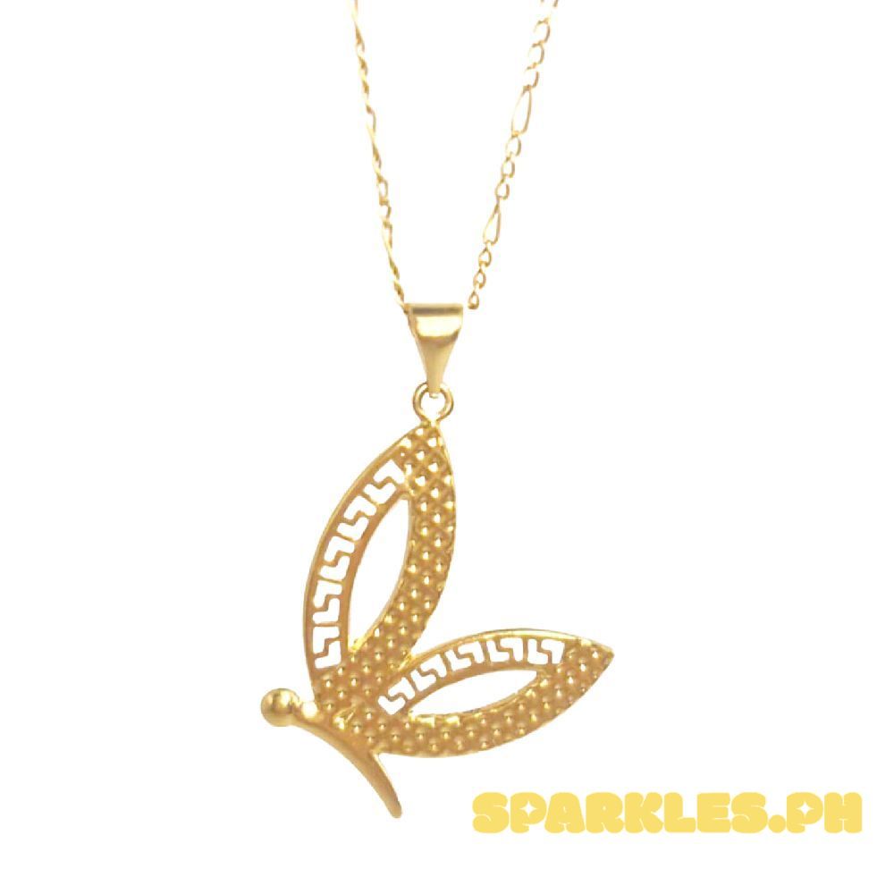 18k Saudi Gold Set Half Wing + Figaru Chain 16"