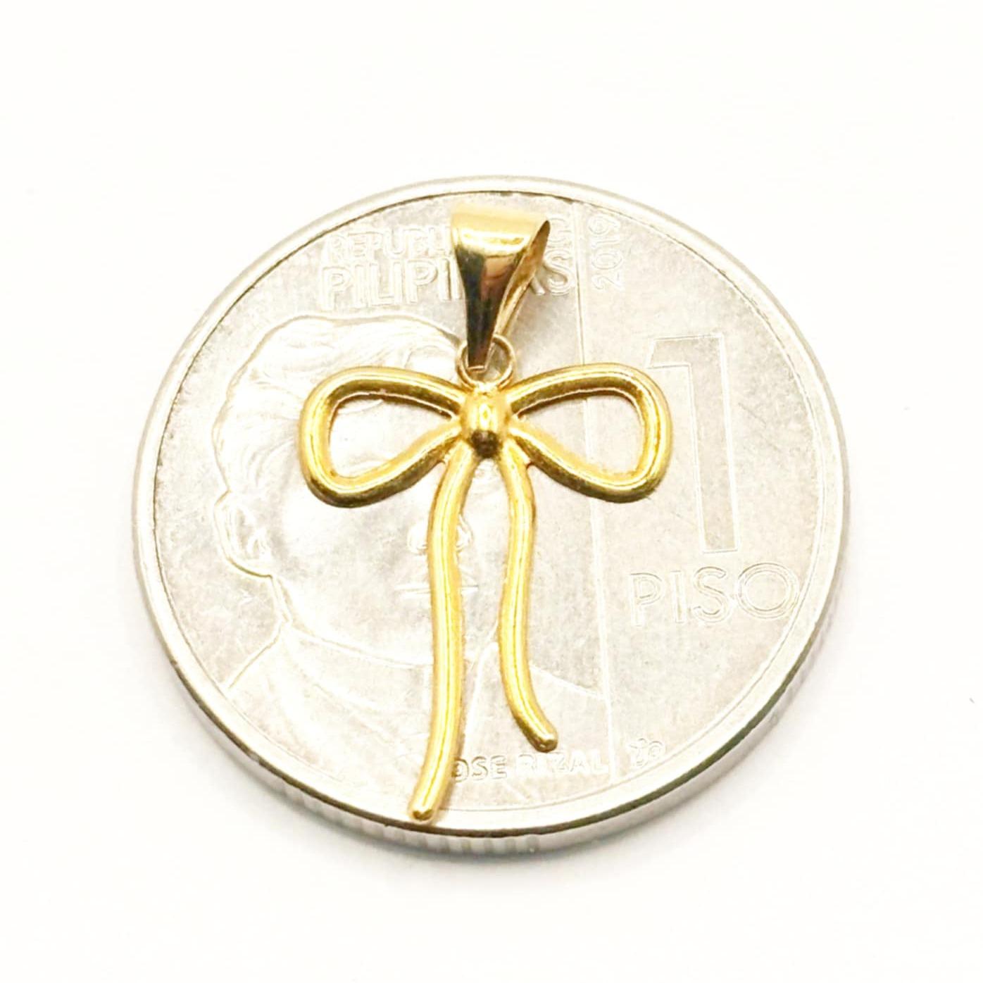 18k Saudi Gold Ribbon Style Open Back Solid Pendant - SKU-YLW3E8YB