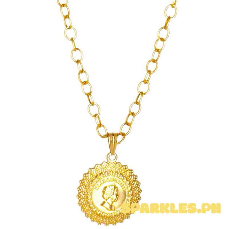18k Saudi Gold Set Queen Elizabeth Medallion + Big Tauco Chain 18”