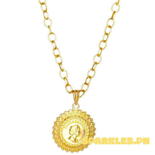 18k Saudi Gold Set Queen Elizabeth Medallion + Big Tauco Chain 18”