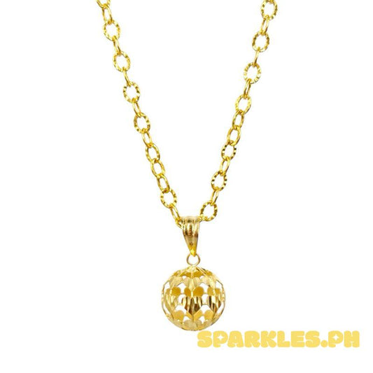 18k Saudi Gold Set Heart Ball + Diacut Circle Chain 20”