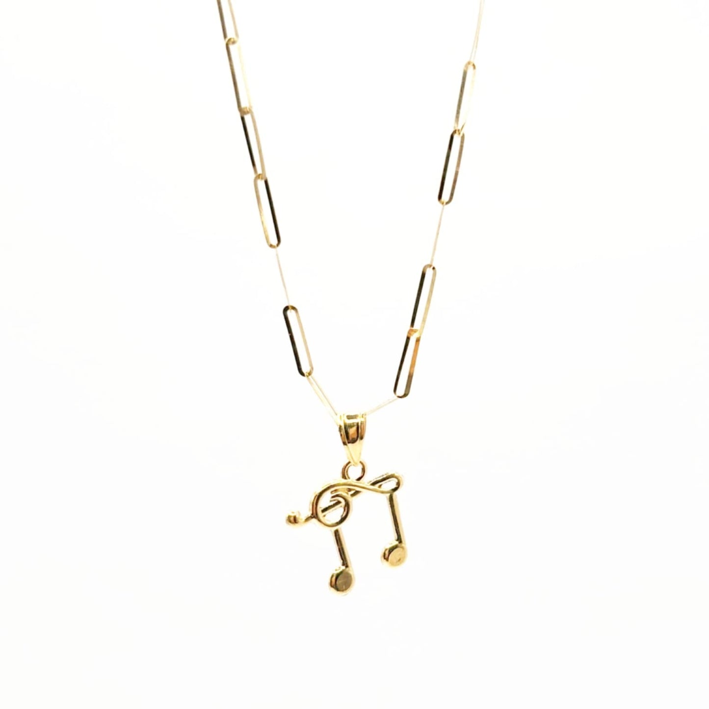 18k Saudi Gold Set Music Note + 2X5MM PaperClip Chain 18"