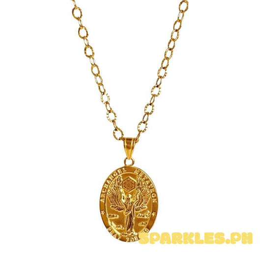 18k Saudi Gold Set Archangel Pendant + Diacut Circle Chain 18”