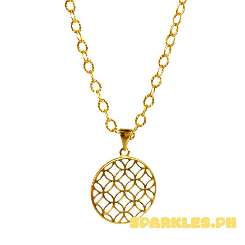 18k Saudi Gold Set Money Catcher Pendant + Diacut Circle Chain 16”