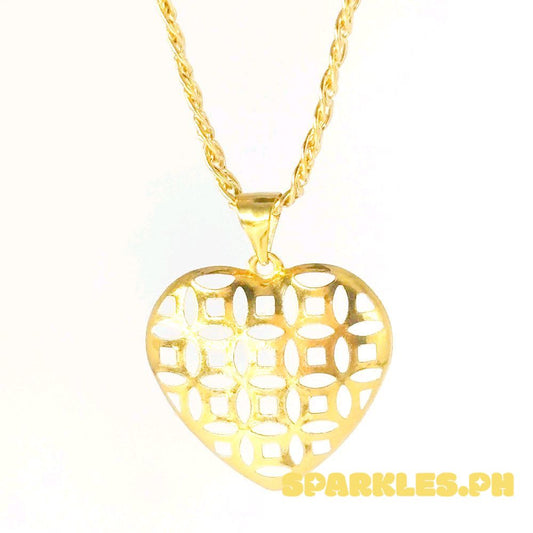 18k Saudi Gold Set Lattice Heart + Tauco Knot Chain 20"
