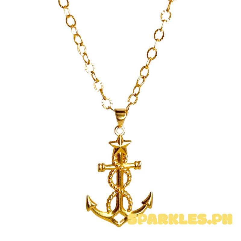 18k Saudi Gold Anchor Star + Diacut Circle Chain 18”