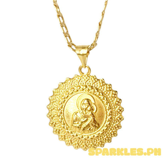 18k Saudi Gold Set Mary & Child Medallion + Cadena Chain Makapal 18"