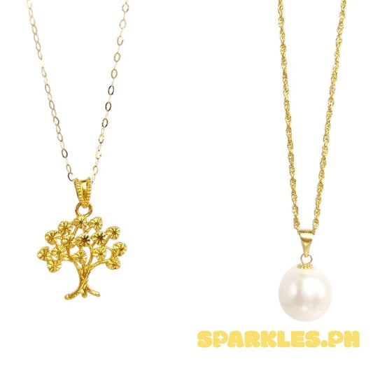18k Saudi Gold Combo Sets Punong Ginto HOLLOW + Tauco Chain lv1 & FreshWater Pearl + Rope Chain 16"