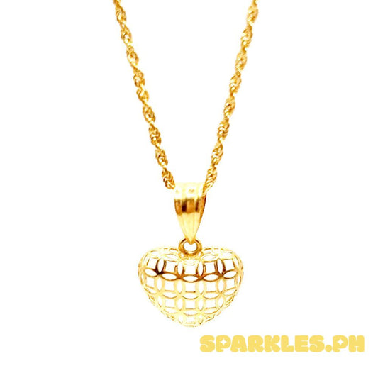 18k Saudi Gold Set Money Catcher Heart + Rope Chain 20"