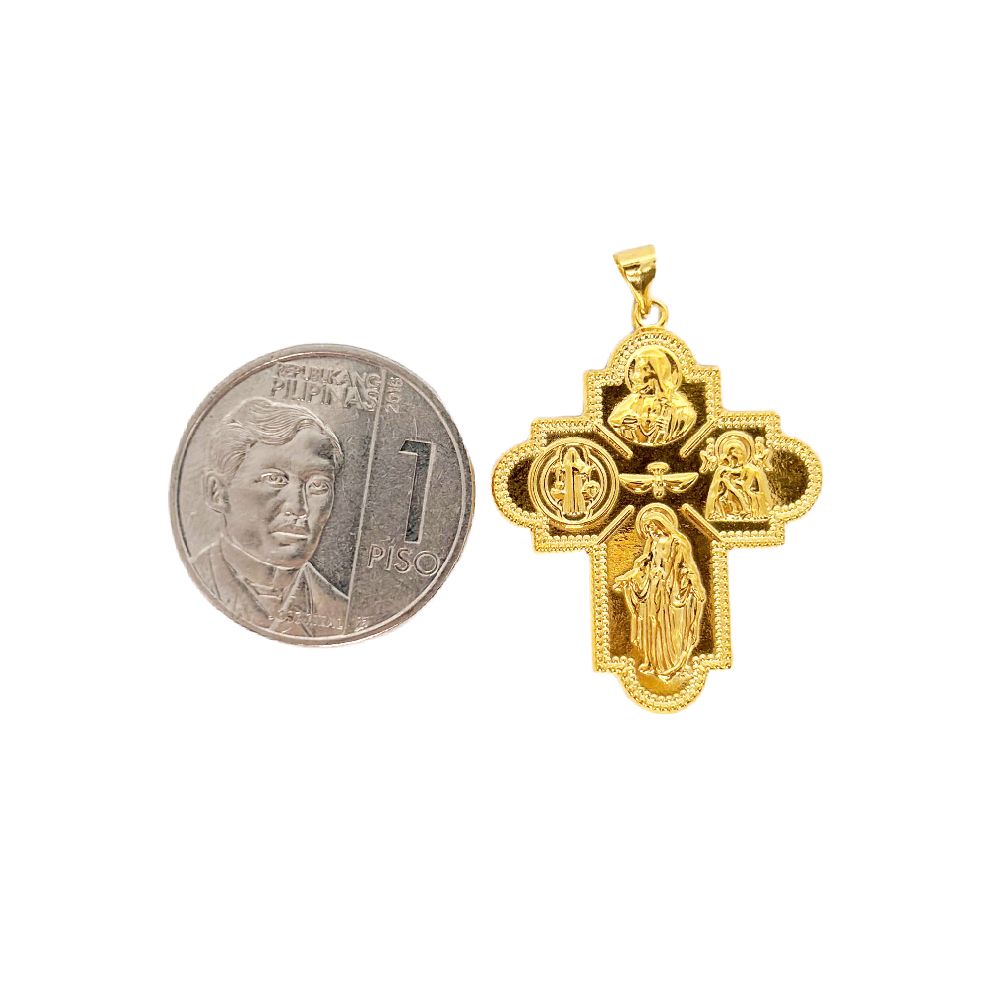 18k Saudi Gold Set 4 Image Cross + Foxtail Chain 18"