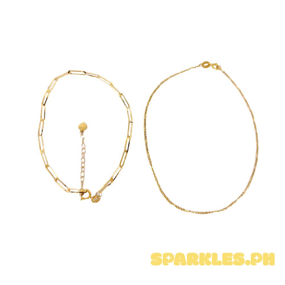 18k Saudi Gold Combo 2×5mm Paperclip with Extender + Figaru Bracelet