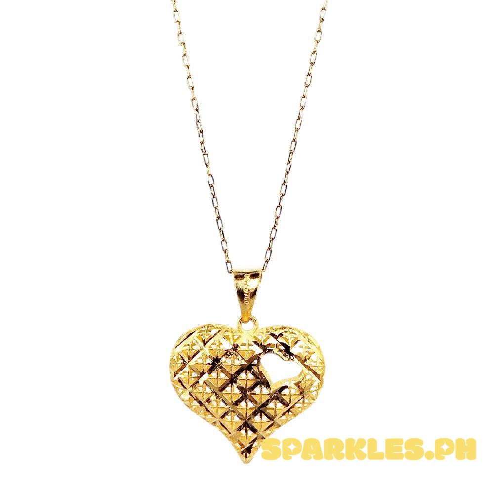 18k Saudi Gold Set Dazzle Heart + Karkar Chain 18"