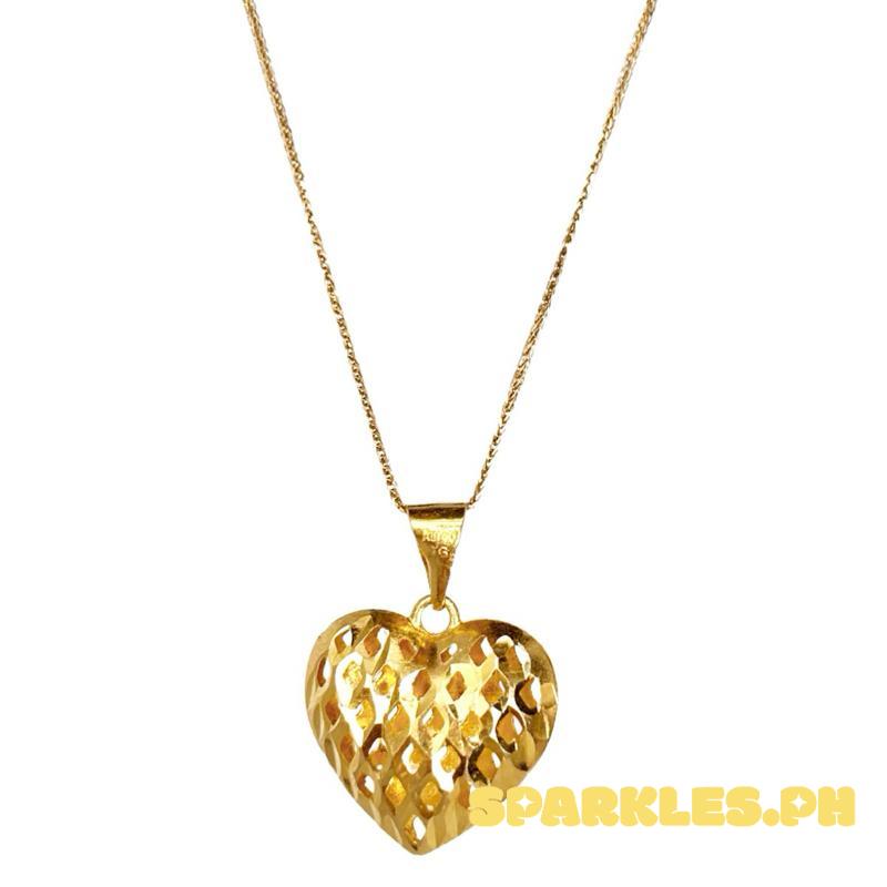 18k Saudi Gold Set Honey Heart + Foxtail Chain 18”