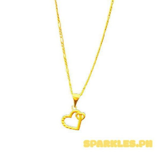 18k Saudi Gold SET Mini Me Heart + Figaru Chain 16"