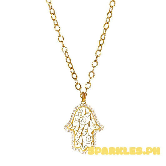 18k Saudi Gold Set Hamsa Moissanite + Diacut Circle Chain 18”