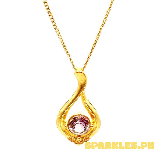 18k Saudi Gold Set Amethyst Drop HOLLOW+ Cadena Chain 20"