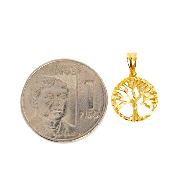 18k Saudi Gold Set Diacut Circle Tree + Foxtail Chain 20”