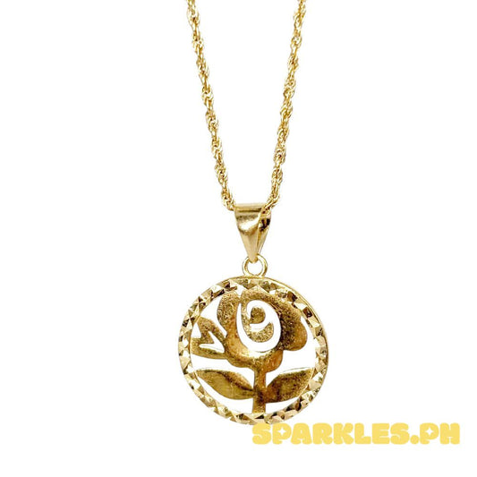 18k Saudi Gold Set Diacut Rose + Rope Chain 20"