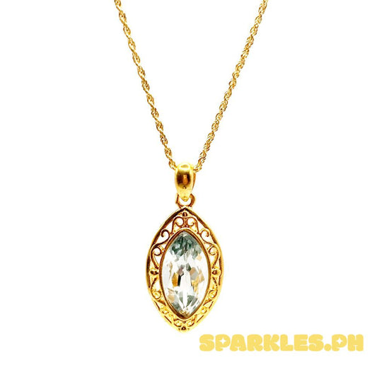 18k Saudi Gold Set Oval Topaz HOLLOW + Rope Chain 20"