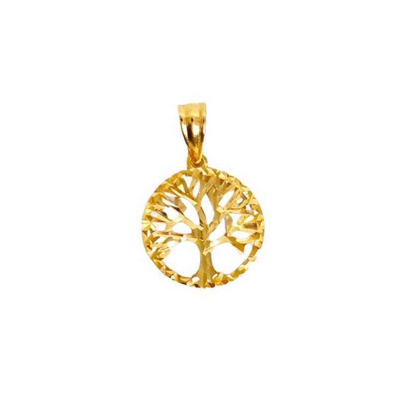 18k Saudi Gold Set Diacut Circle Tree + Foxtail Chain 20”