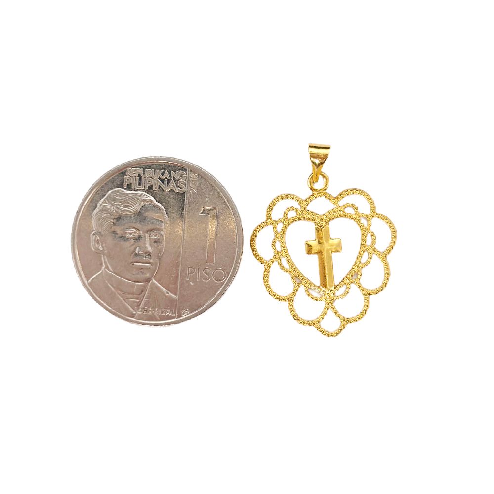 18k Saudi Gold Set Blossom Cross + Foxtail Chain 18"