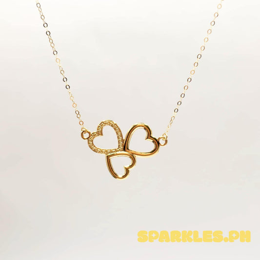 18K Saudi Gold Heart Trio Necklace