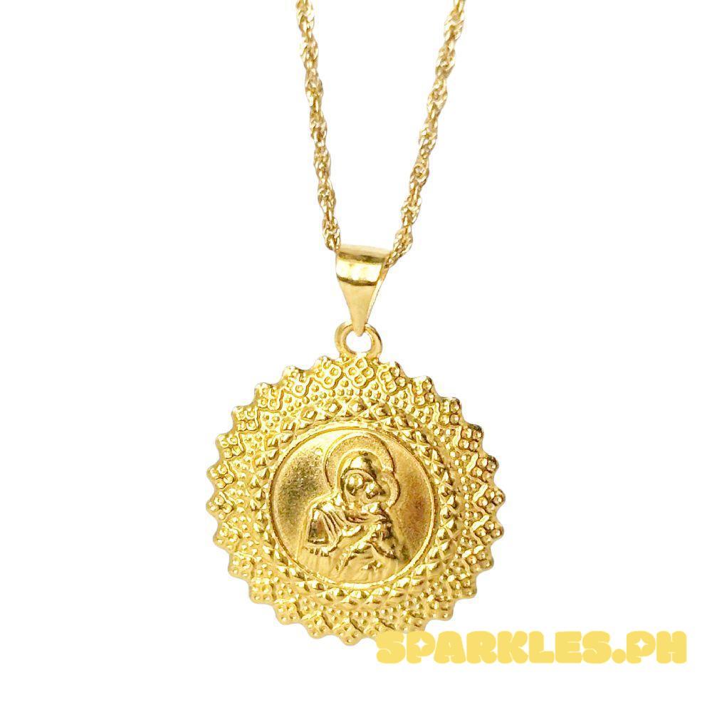 18k Saudi Gold Set Mary & Child Medallion + Rope Chain 20"