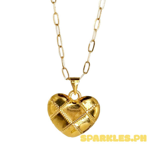 18k Saudi Gold Set Grid Heart + Micro Paperclip Makapal 18"