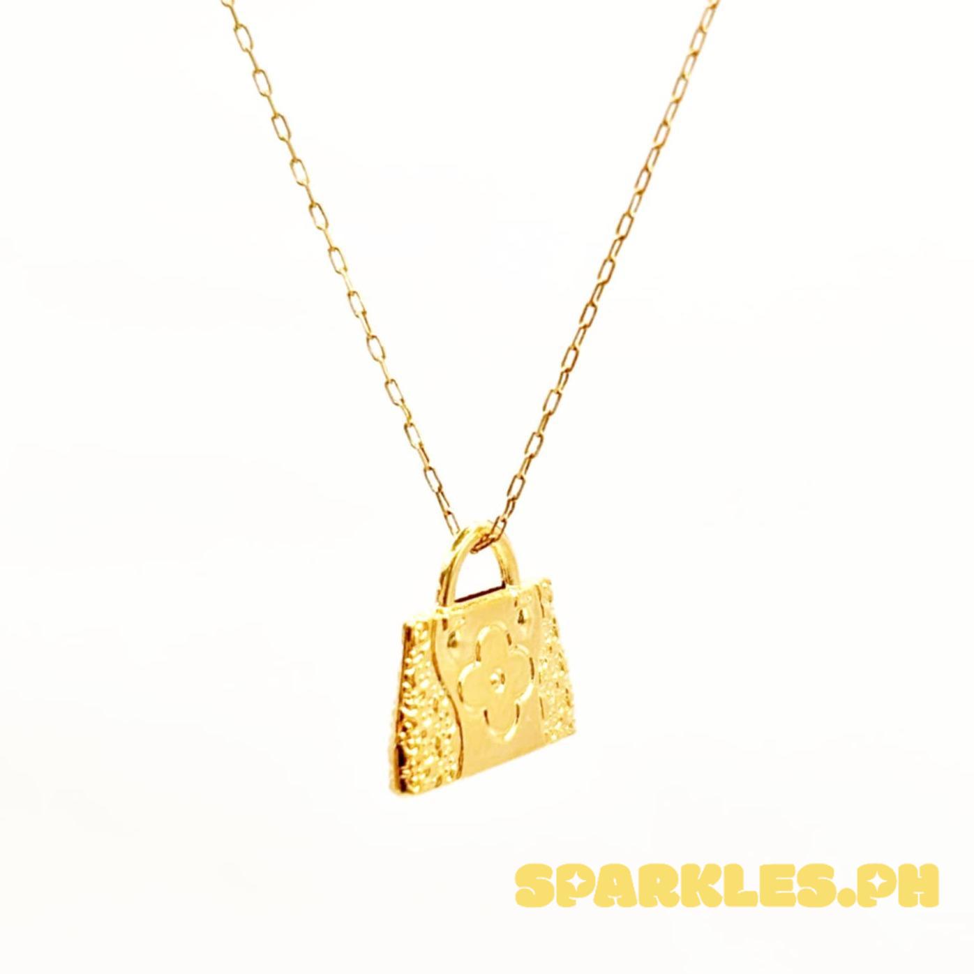 18k Saudi Gold Set Designer Bag + Karkar Chain 18"