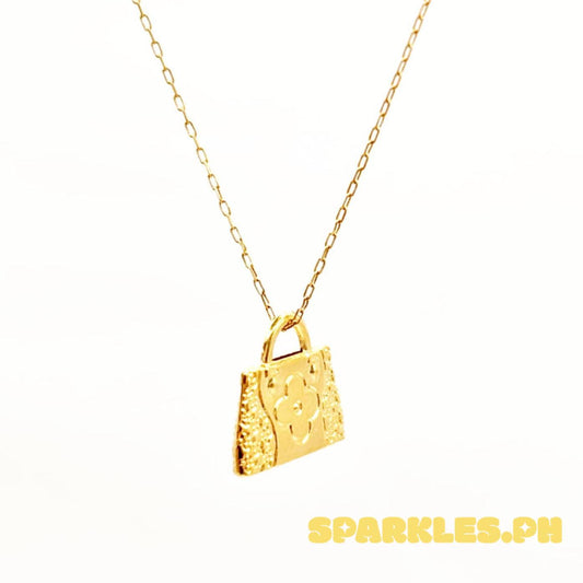 18k Saudi Gold Set Designer Bag + Karkar Chain 18"
