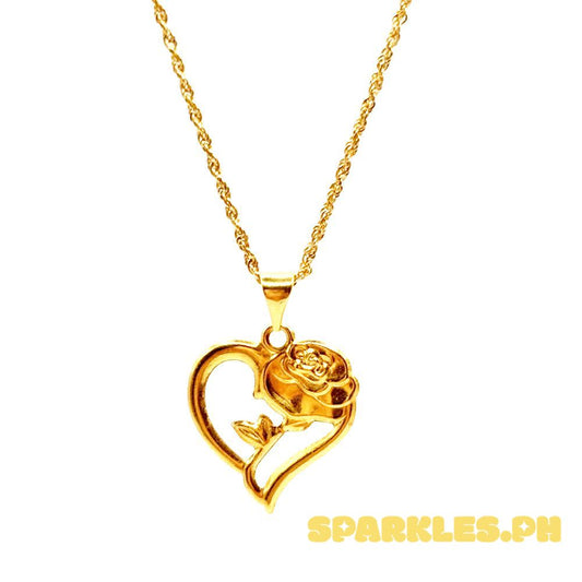 18k Saudi Gold Rose Heart + Rope Chain 20"