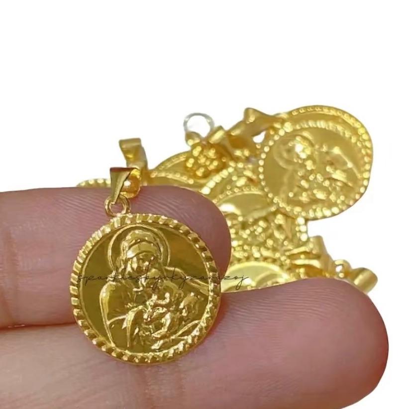 10mm Mary and Child Style 18k Saudi gold-Lightweight Gold Pendant | Mama Mary and Child Design | Pawnable