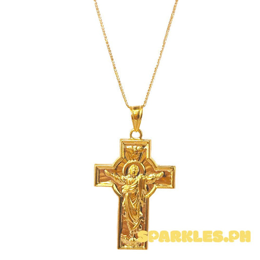 18k Saudi Gold Set Blessed Cross + Foxtail Chain 18"