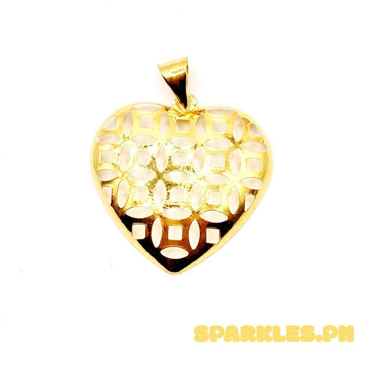 18k Saudi Gold Lattice Heart Pendant - SKU-XTIIQ7J5