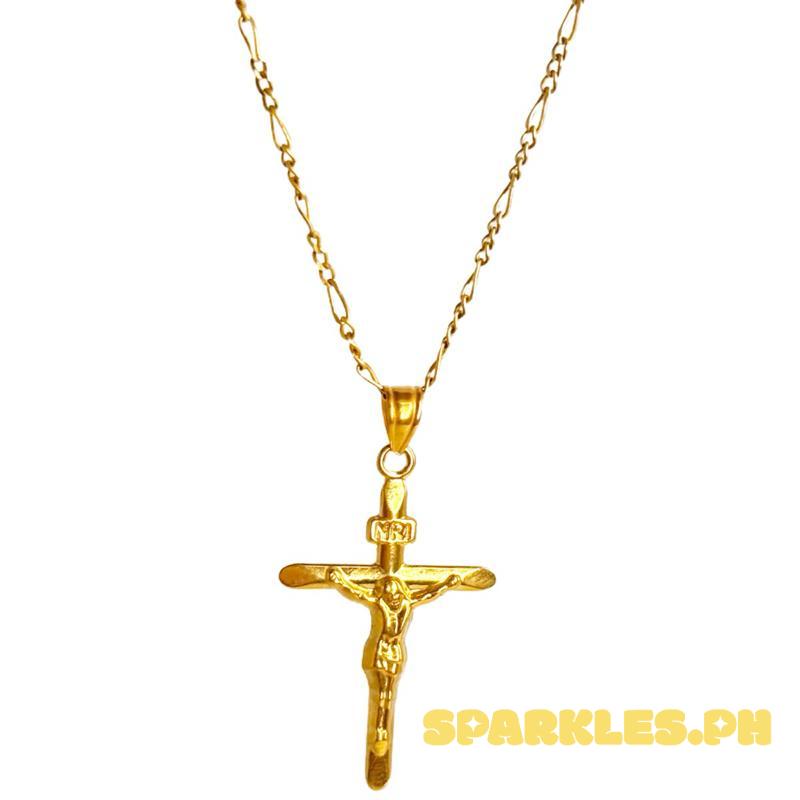 18k Saudi Gold Sacred Cross + Figaru Chain 20”