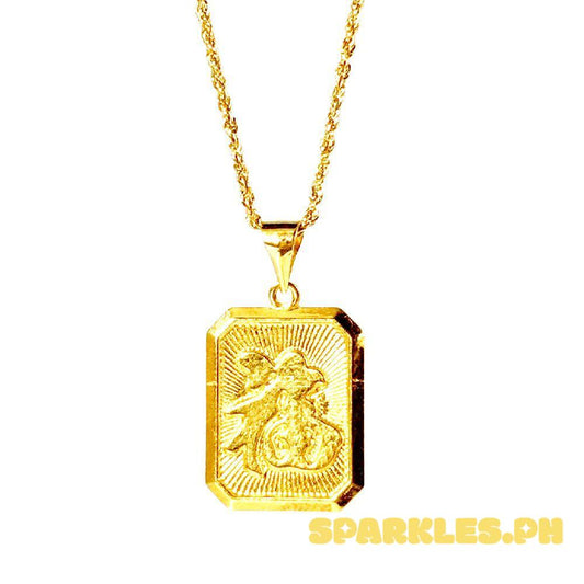 18k Saudi Gold Set Tag Pendant + Rope Chain 18"