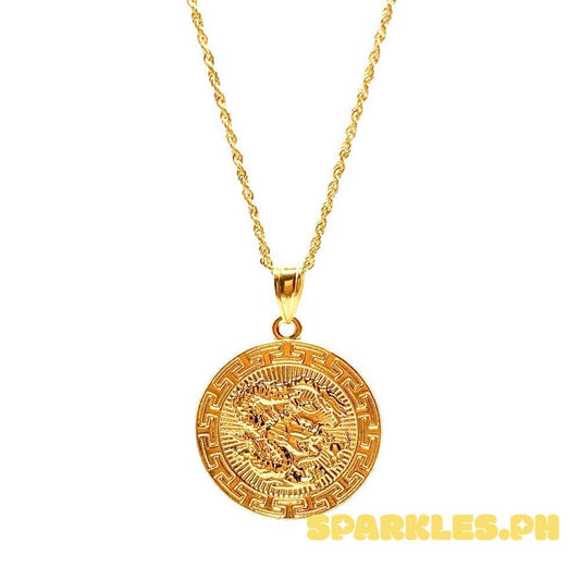18k Saudi Gold Set Dragon Medallion + Rope Chain 20"