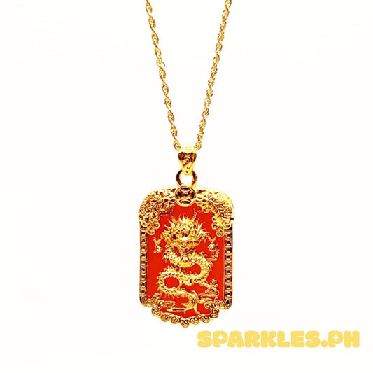 18k Saudi Gold Set Red Bar Dragon HOLLOW + Rope Chain 20"