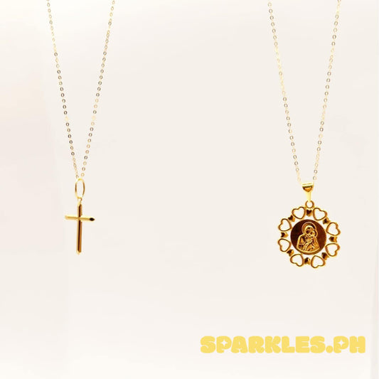 18k Saudi Gold Mini Simple Plain Cross + Tauco Chain lv1 & My Heart Pendant + Tauco Chain lv1