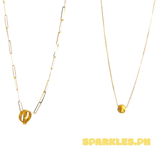 18k Saudi Gold Combo Sets  Twin Circle AMPAW + 2×5mm Micro Paperclip 16" & Gold Cat Eye + Foxtail Chain 18"